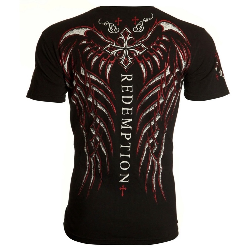 ARCHAIC by AFFLICTION Mens T-shirt Spine Wings Black Regular Fit S-4XL - Picture 1 of 9